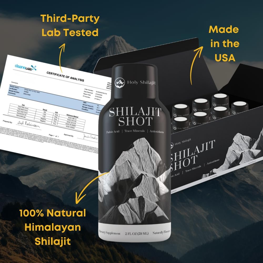 Energizing Shilajit Shots with 400mg Pure Shilajit & 3,000mg Fulvic Minerals for Focus and Immune Support - Men & Women - Superior to Shilajit Resin (100)