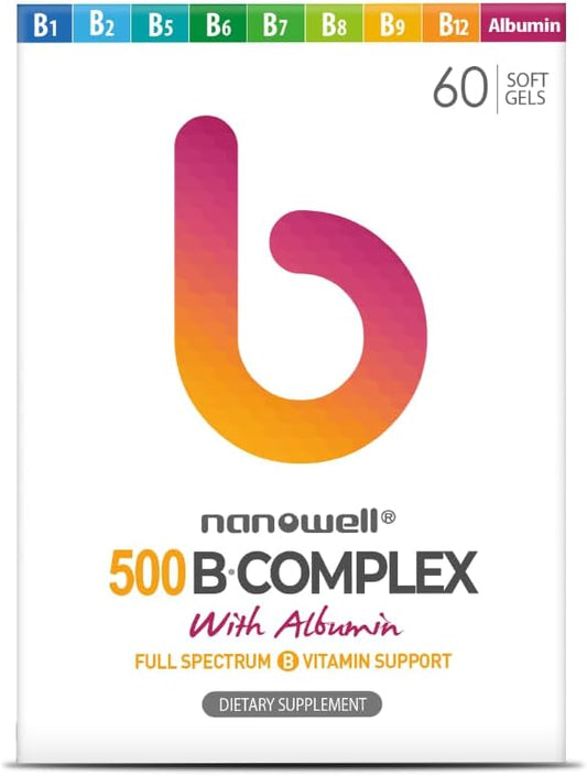 Energy Boosting B-Complex 500 Softgels with Albumin for Immune Support - 30 Day Supply