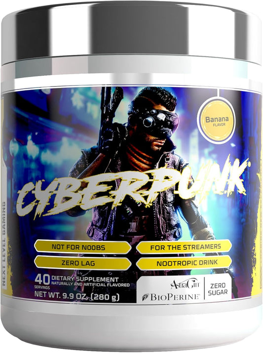 Energy-Boosting Cyberpunk Gaming Powder with Adaptogens, Vitamins, and Minerals - 40 Servings of Natural Nootropic Drink (Banana Flavor)