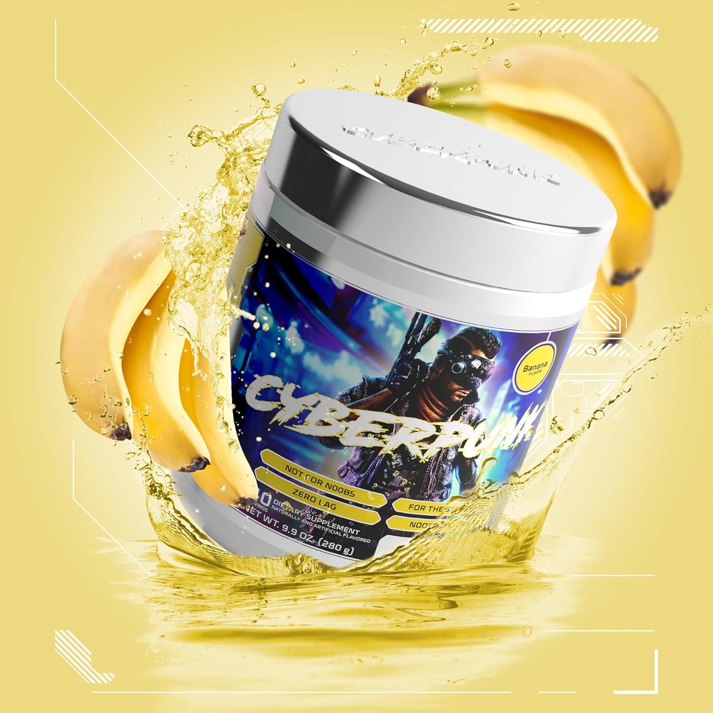 Energy-Boosting Cyberpunk Gaming Powder with Adaptogens, Vitamins, and Minerals - 40 Servings of Natural Nootropic Drink (Banana Flavor)