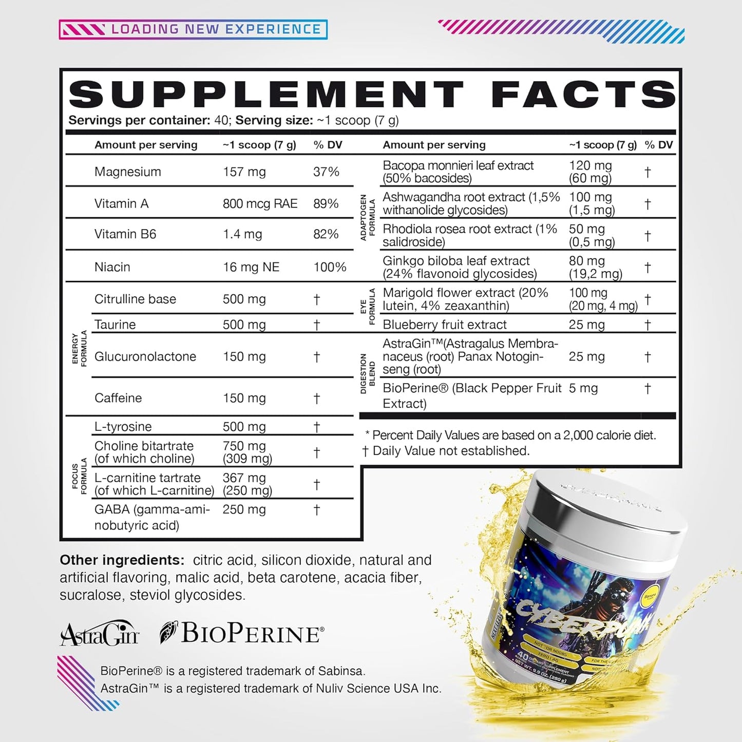 Energy-Boosting Cyberpunk Gaming Powder with Adaptogens, Vitamins, and Minerals - 40 Servings of Natural Nootropic Drink (Banana Flavor)