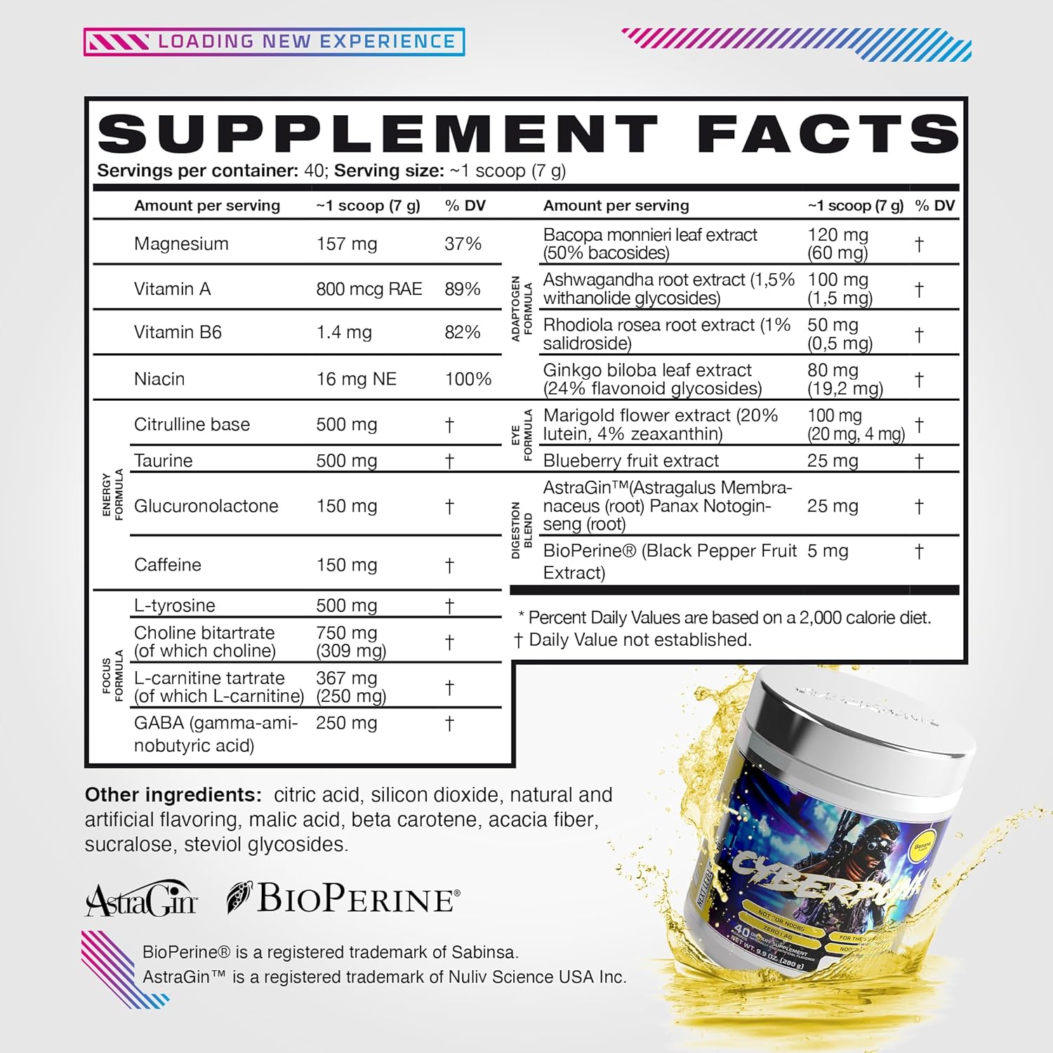 Energy-Boosting Cyberpunk Gaming Powder with Adaptogens, Vitamins, and Minerals - 40 Servings of Natural Nootropic Drink (Banana Flavor)