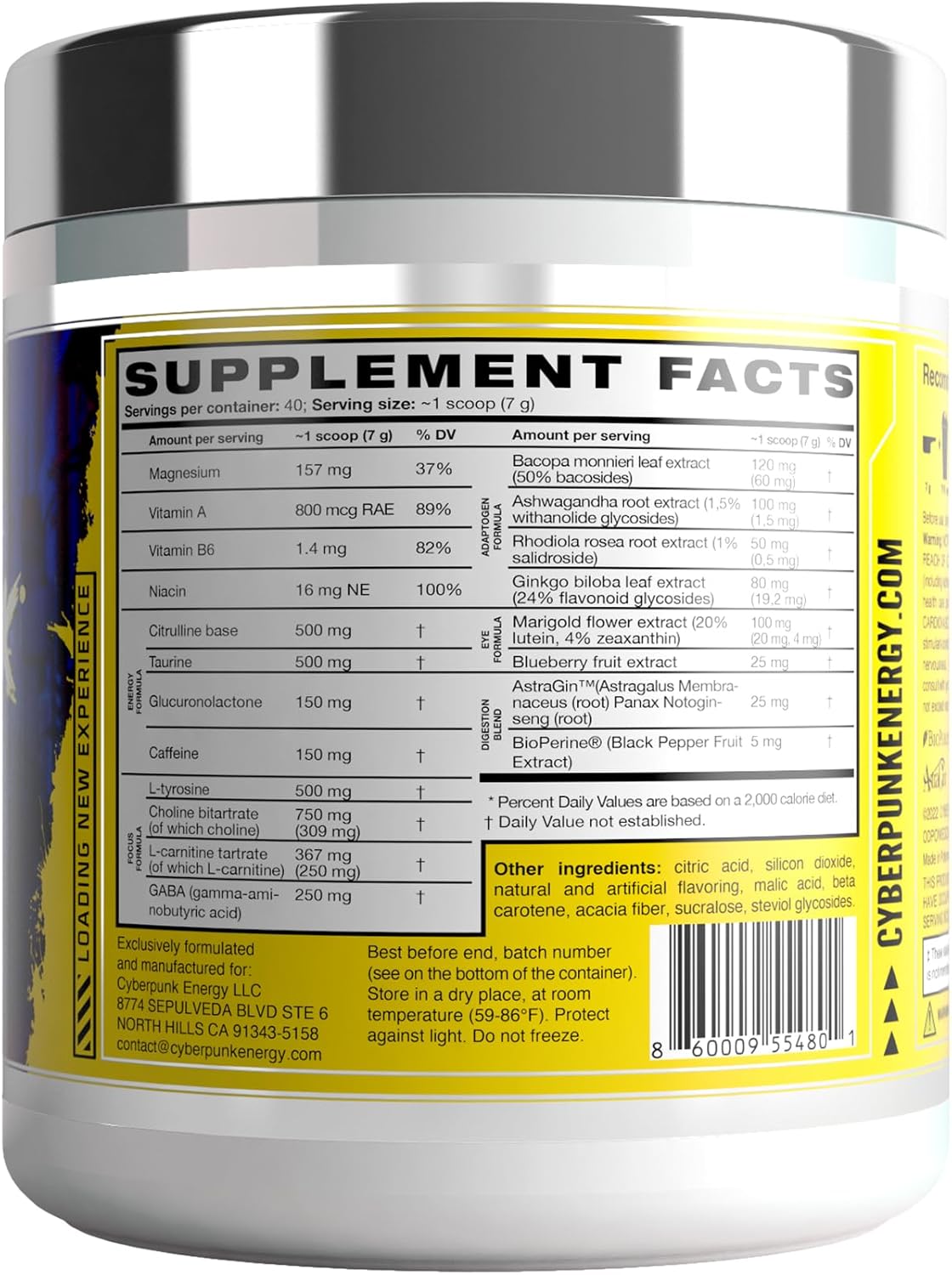 Energy-Boosting Cyberpunk Gaming Powder with Adaptogens, Vitamins, and Minerals - 40 Servings of Natural Nootropic Drink (Banana Flavor)
