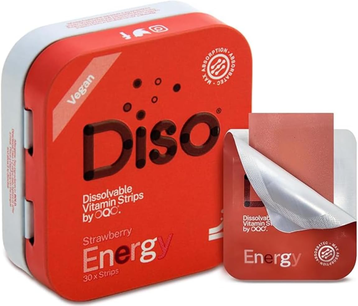 Energy Boosting Vegan Caffeine Strips - Strawberry Flavor, Dissolvable Oral Supplement, Sugar & Gluten Free - 30 Count