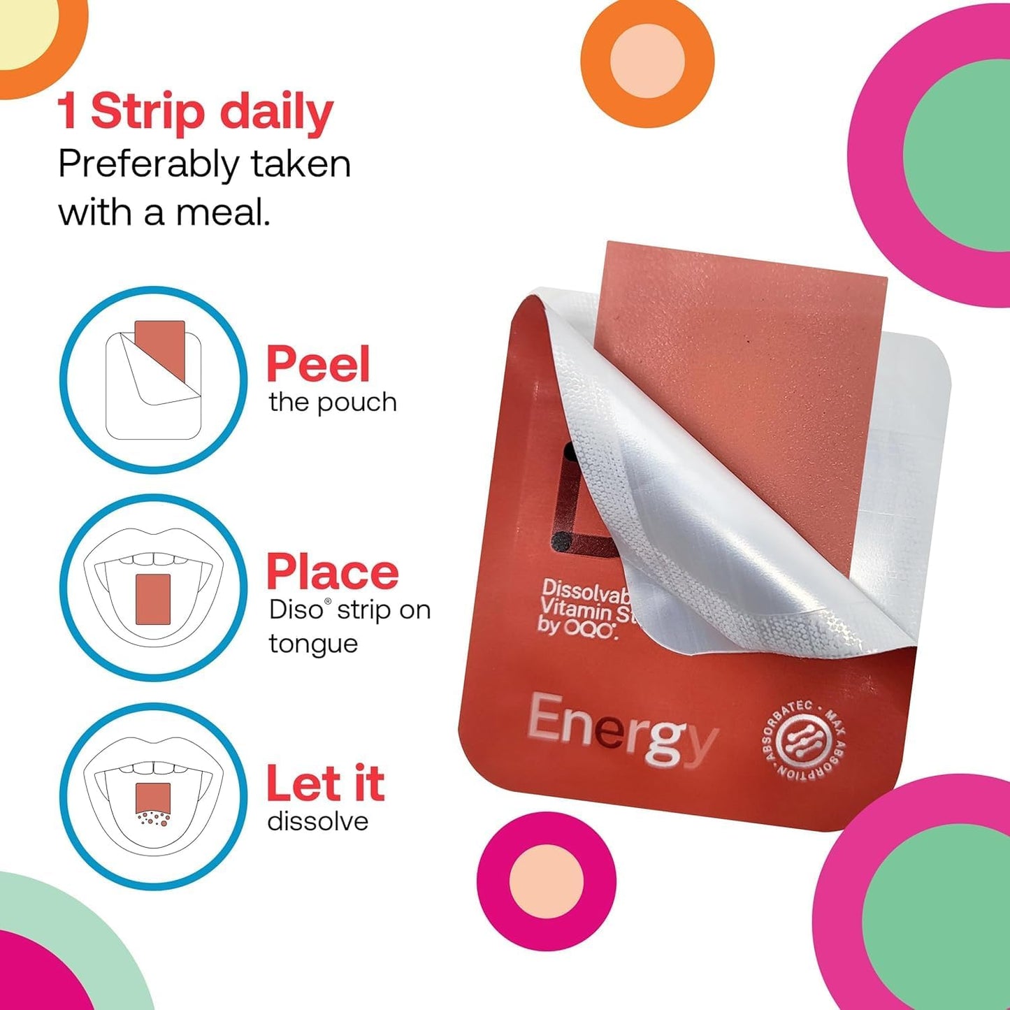 Energy Boosting Vegan Caffeine Strips - Strawberry Flavor, Dissolvable Oral Supplement, Sugar & Gluten Free - 30 Count