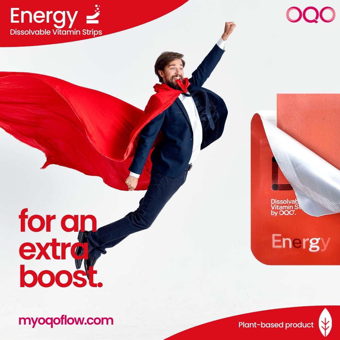 Energy Boosting Vegan Caffeine Strips - Strawberry Flavor, Dissolvable Oral Supplement, Sugar & Gluten Free - 30 Count