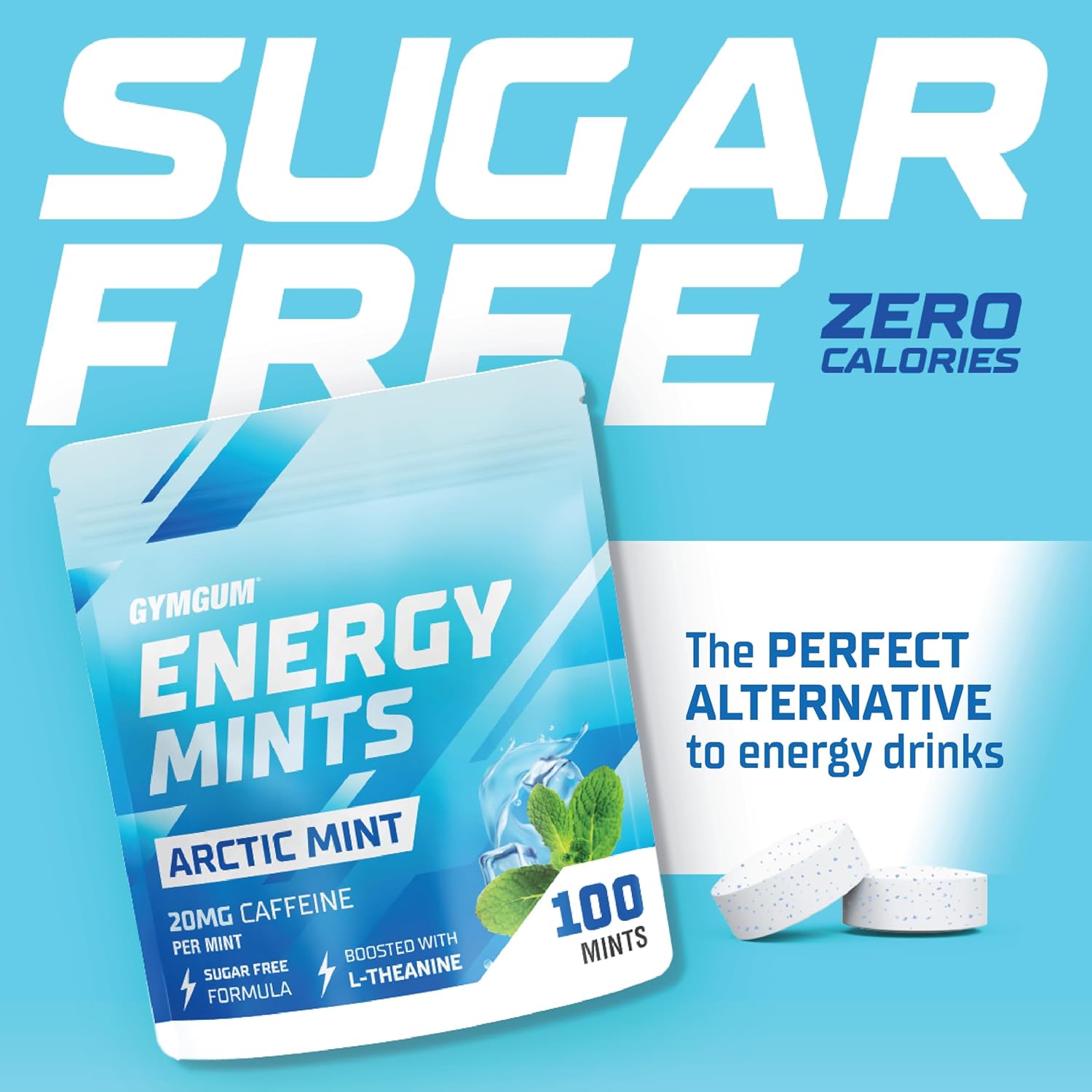 Energy Caffeine Mints with L-theanine and B Vitamins - 60mg Caffeine Per Serving - Sugar Free - Arctic Mint Flavor - 300 Mints