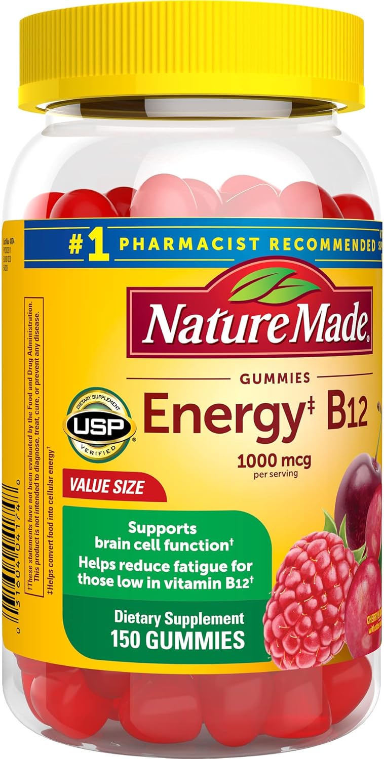 Energy Metabolism Boost: Nature Made B12 1000 mcg Gummies, 150 Count x 2 - 75 Day Supply