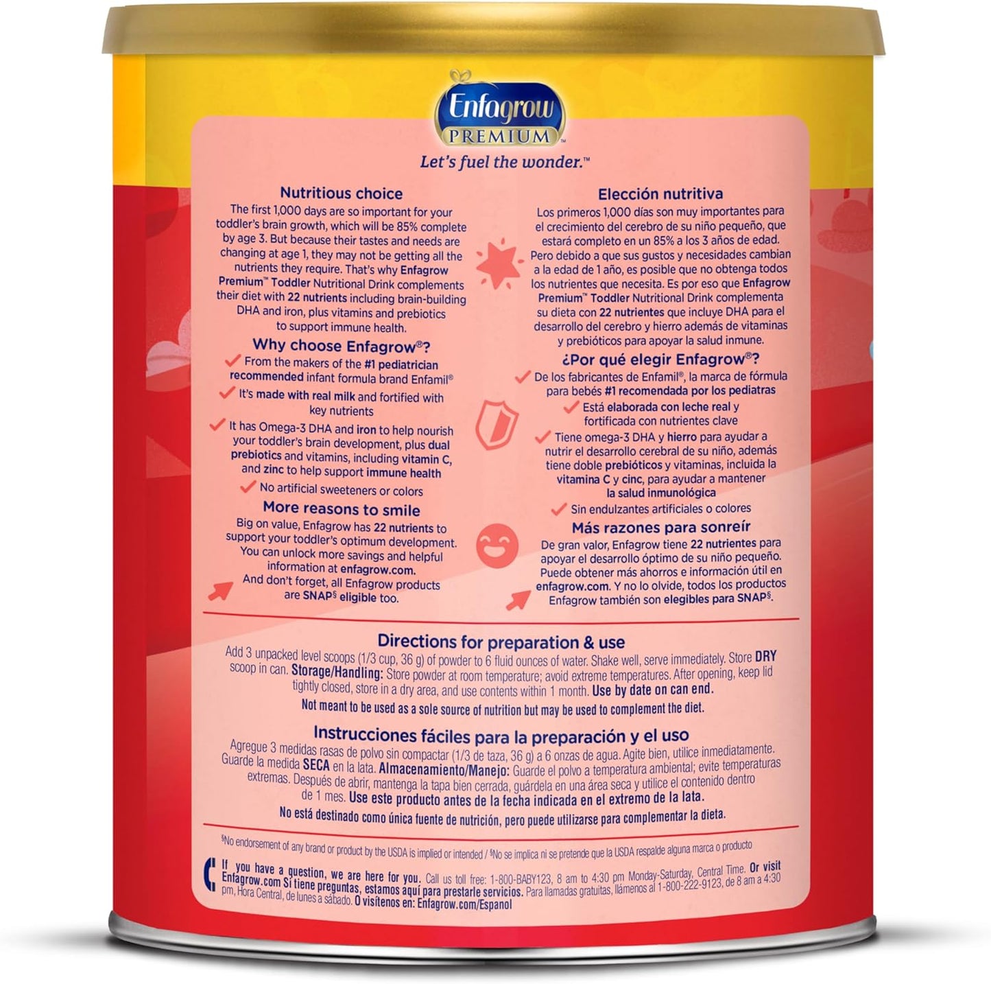 Enfagrow Premium Toddler Nutritional Drink, Vanilla Flavor, Omega-3 DHA, Prebiotics, Vitamins, Non-GMO, 32 Oz Can