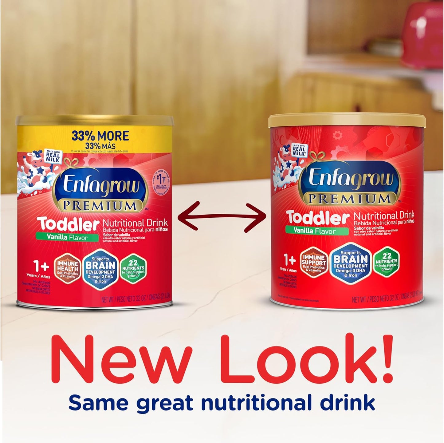 Enfagrow Premium Toddler Nutritional Drink, Vanilla Flavor, Omega-3 DHA, Prebiotics, Vitamins, Non-GMO, 32 Oz Can