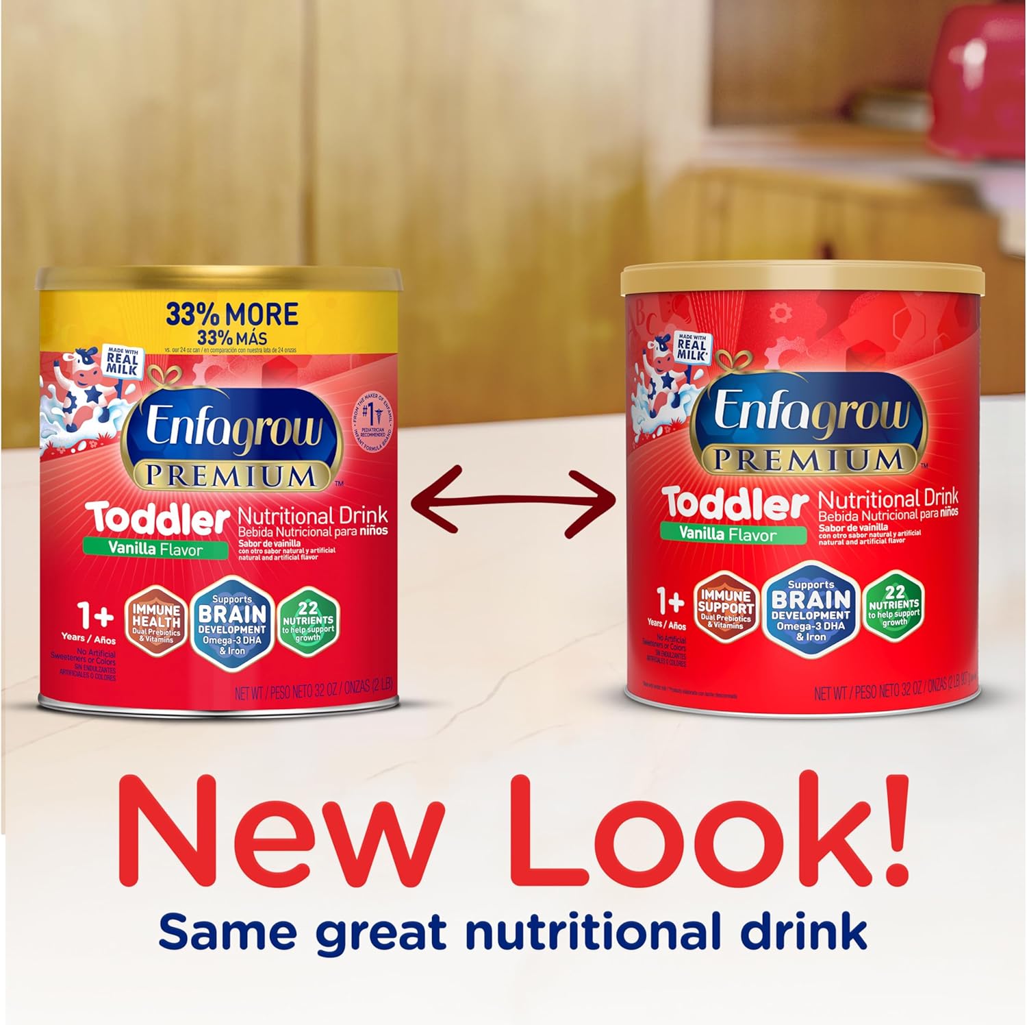 Enfagrow Premium Toddler Nutritional Drink, Vanilla Flavor, Omega-3 DHA, Prebiotics, Vitamins, Non-GMO, 32 Oz Can