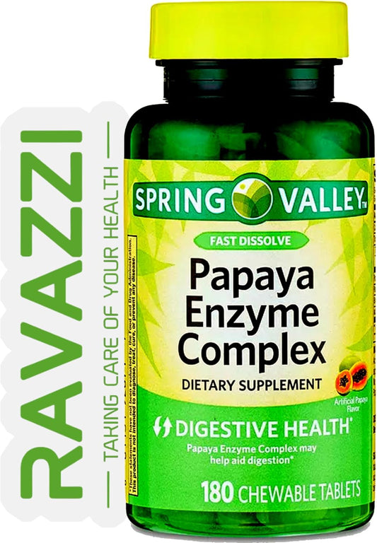 Enhance Digestion and Nutrient Uptake with Spring Valley Papaya Enzyme Complex - Chewable Tablets Dietary Supplement, 180 Count
