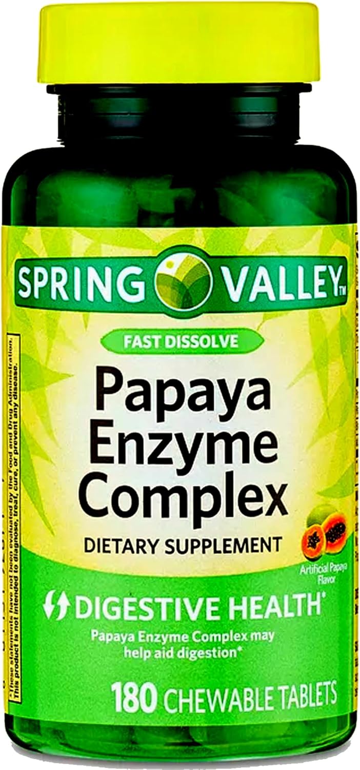 Enhance Digestion and Nutrient Uptake with Spring Valley Papaya Enzyme Complex - Chewable Tablets Dietary Supplement, 180 Count