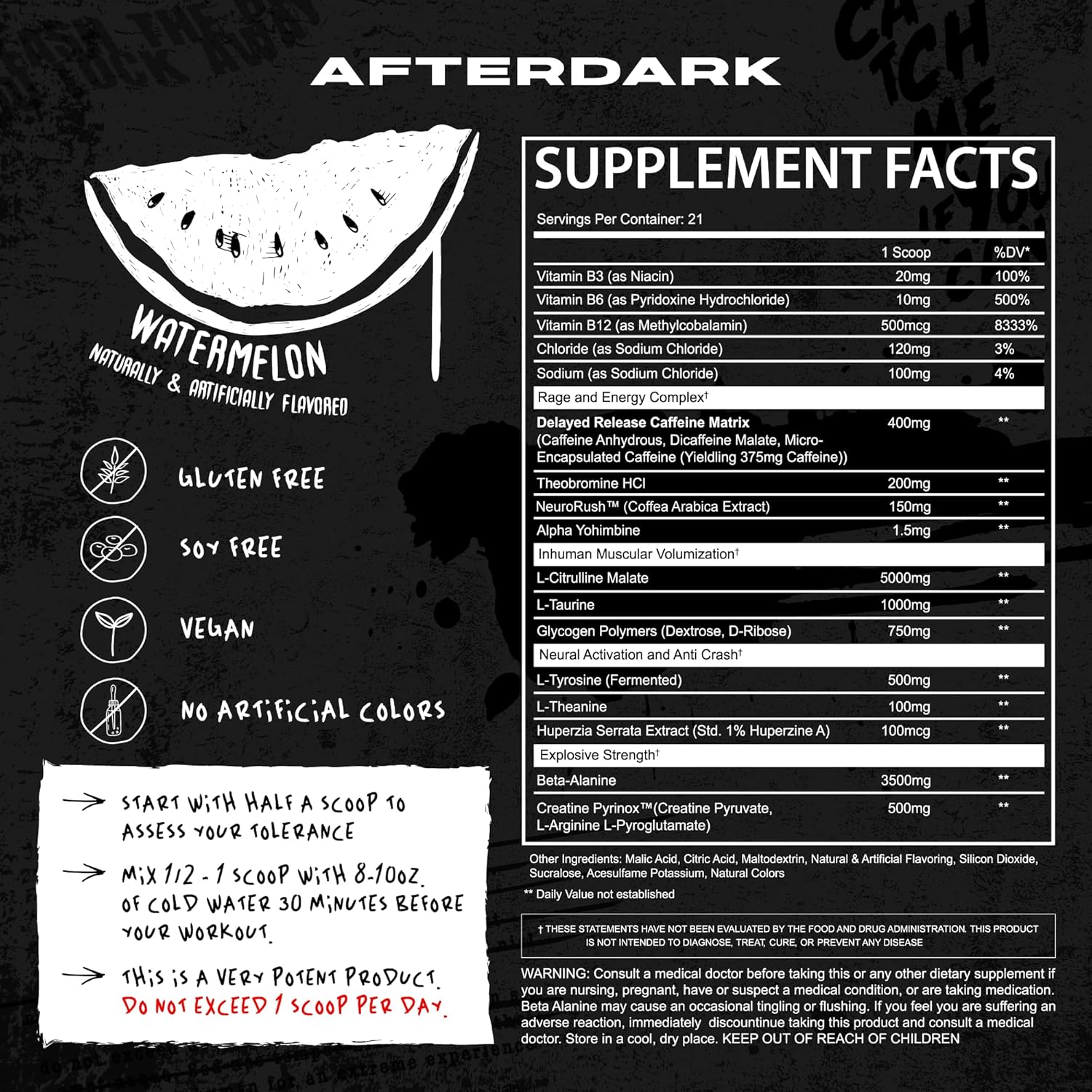 Enhanced Mind-Muscle Connection Pre-Workout Powder with Nootropic Blend, Vegan, Gluten-Free, Soy-Free, 400mg Caffeine, No Crash - Watermelon Flavor