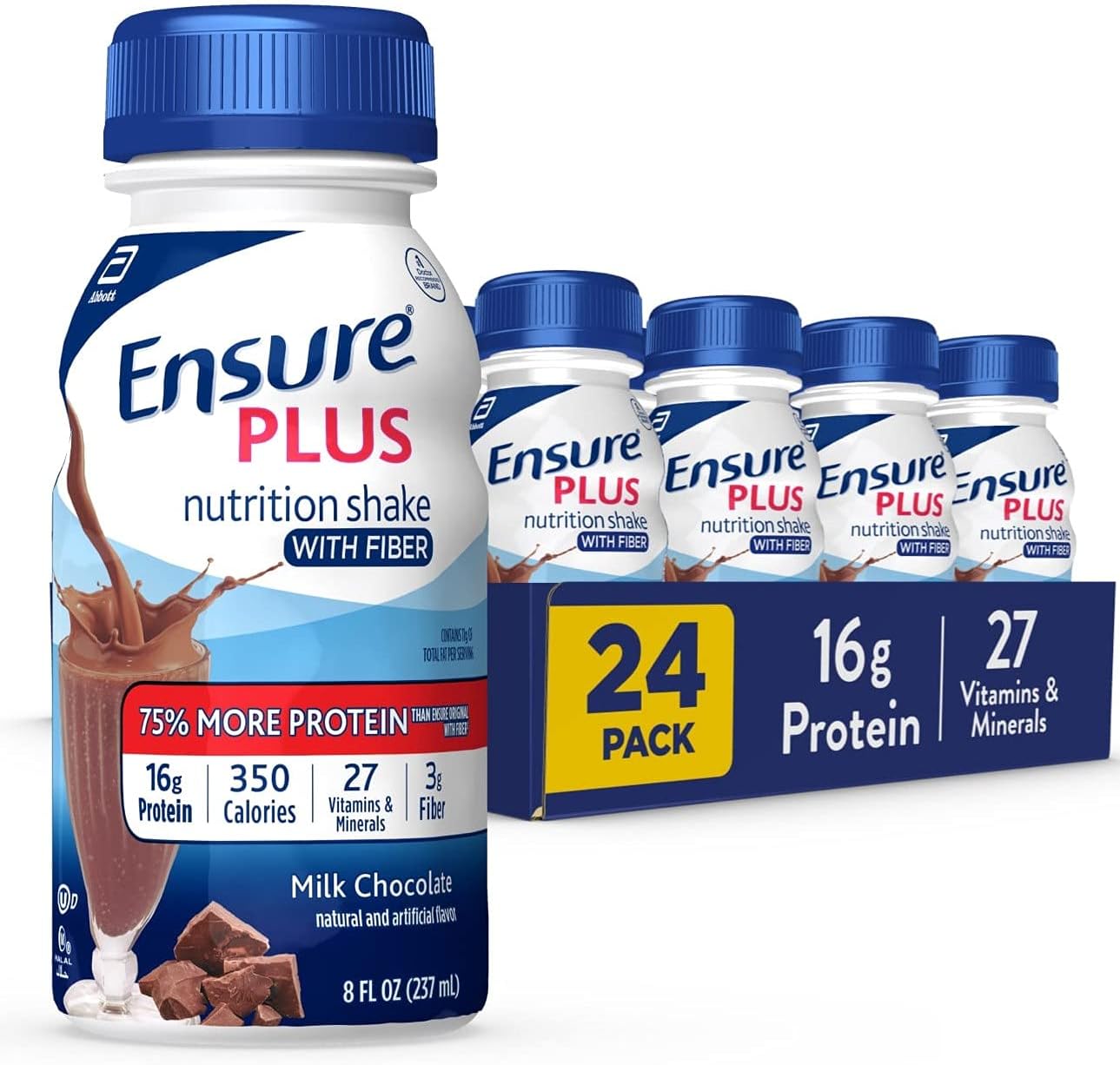 Ensure Plus Nutrition Shake, 24 Count Variety Pack with 16g of Protein, Meal Replacement Shakes, 8 Fl Oz including Fiber Option
