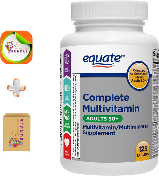 Equate Adult 50+ One Daily Complete Multivitamin Bundle with 125 Tablets + Bonus Sticker
