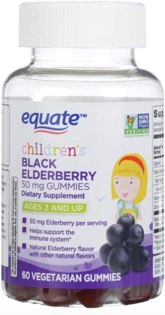 Equate Elderberry Gummies for Kids 2+ Years - 50mg/60 ct - Value Pack with Bonus Health Guide