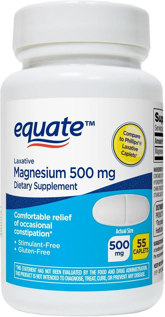 Equate Magnesium Laxative Caplets - 55 Count, Gentle Relief for Constipation, Cramps, Stimulant-Free Supplement