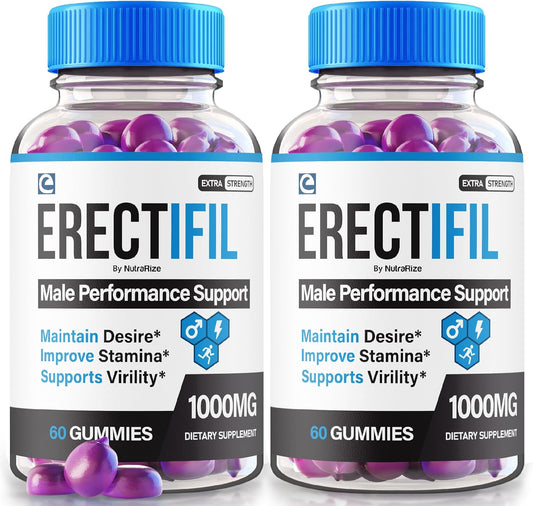 Erectifil 1000 MG Gummies (2 Pack) for Men - All-Natural Male Supplement for Health and Performance - 120 Gummies