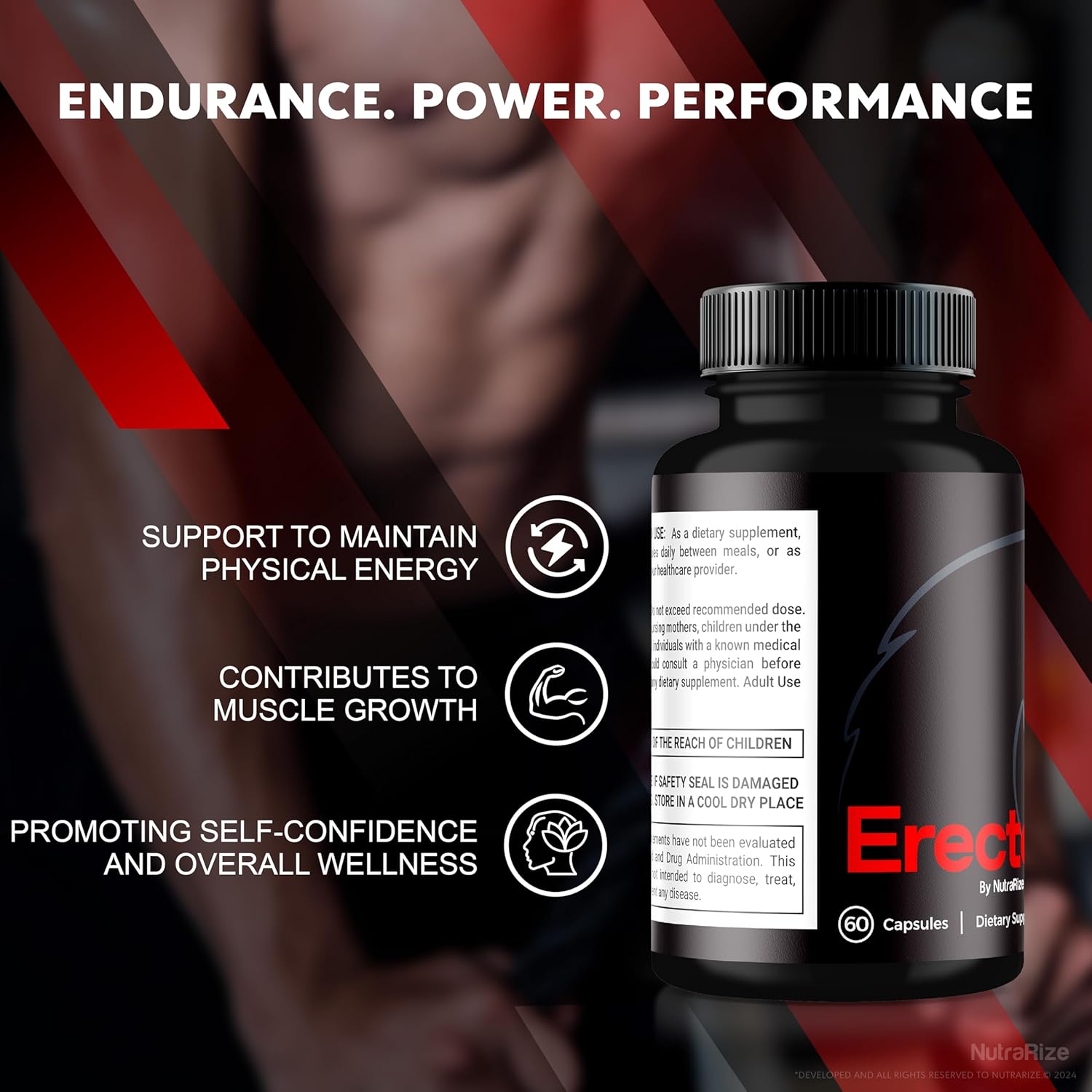 Erectonol Male Dietary Supplement 3-Pack for Men's Peak Performance, Wellness, and Active Lifestyle - 180 Capsules