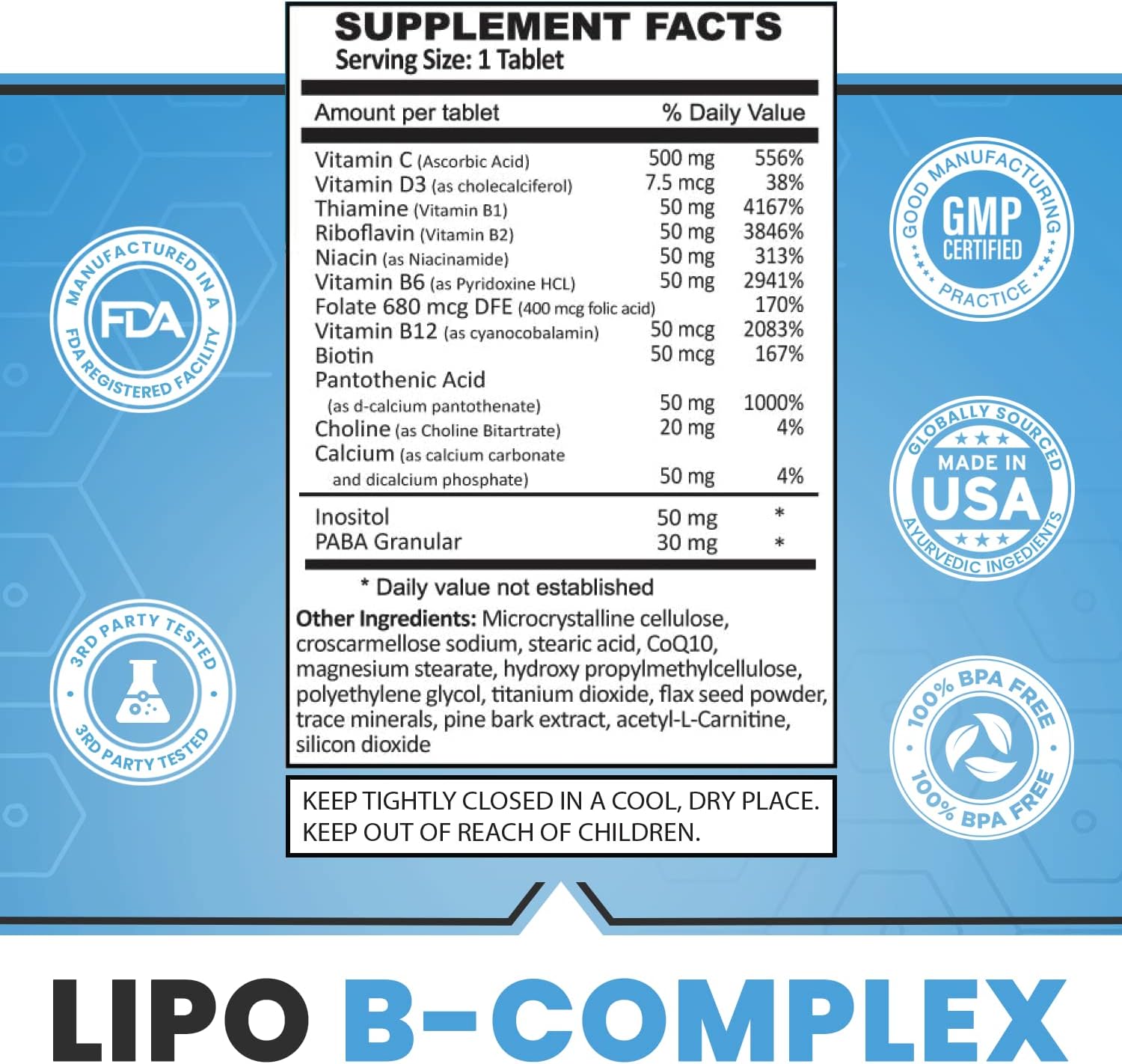 ES Global Lipo B-Complex BC Tablets (60 Count) by Legere Pharmaceuticals - ES Global Brand