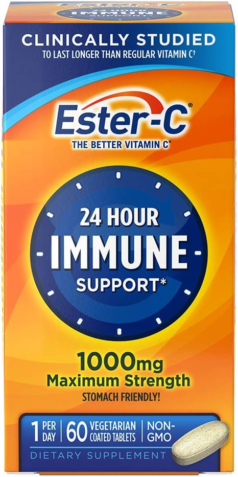 Ester-C 1,000 mg Vitamin C Tablets - 60 Coated Tablets for Immune Support