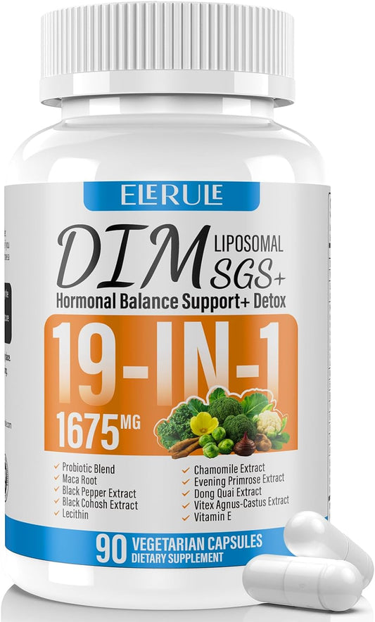 Estrogen Balance Supplement for Men & Women, 1675mg DIM Hormonal Acne Support, Menopause & Antioxidant Support, 90 Veggie Capsules, 44-Day Supply