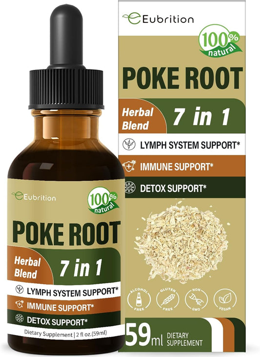 Eubrition Poke Root Herbal Extract Drops for Lymphatic Drainage & Immune System Support - 2oz