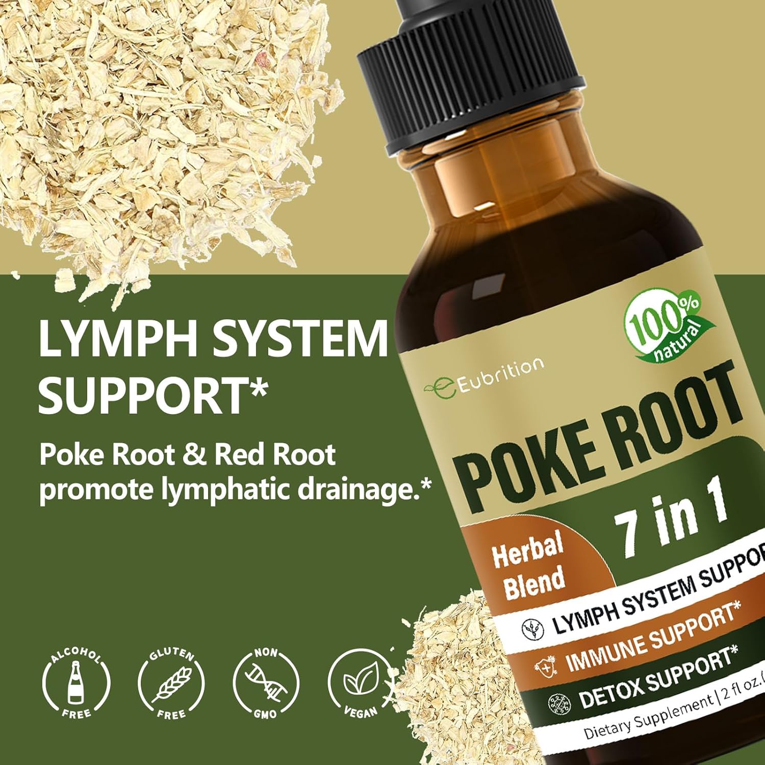 Eubrition Poke Root Herbal Extract Drops for Lymphatic Drainage & Immune System Support - 2oz