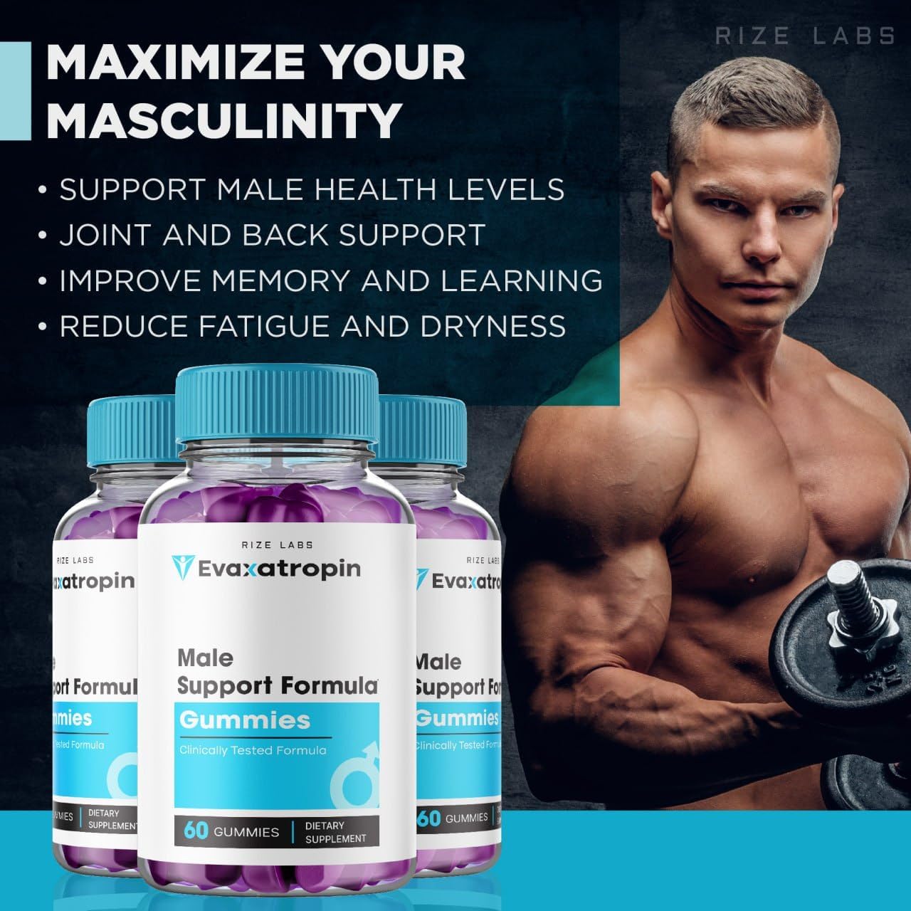 Evaxatropin Gummies for Men 3 Pack - Male Support Health Supplement for Vitality and Energy - 180 Gummies