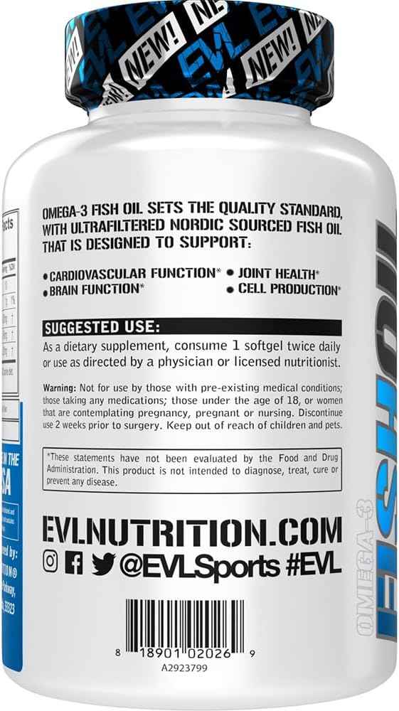 Evlution Nutrition Triple Strength Omega 3 Fish Oil - Burpless Fish Oil EPA DHA Omega 3 Supplement in Easy to Swallow Citrus Flavor Softgels - Enteric Coated Fish Oil Supplement - 120 Count