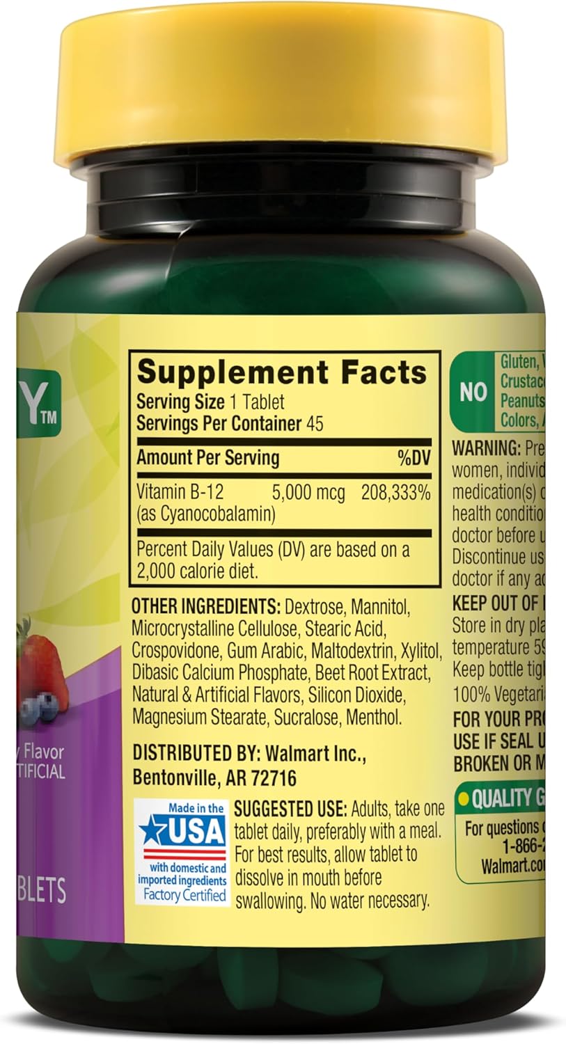 Explorador Spring Valley Extra Strength Vitamin B12 Fast Dissolve Tablets, Mixed Berry, 5000 mcg - 45 Count Gift Card Private Label