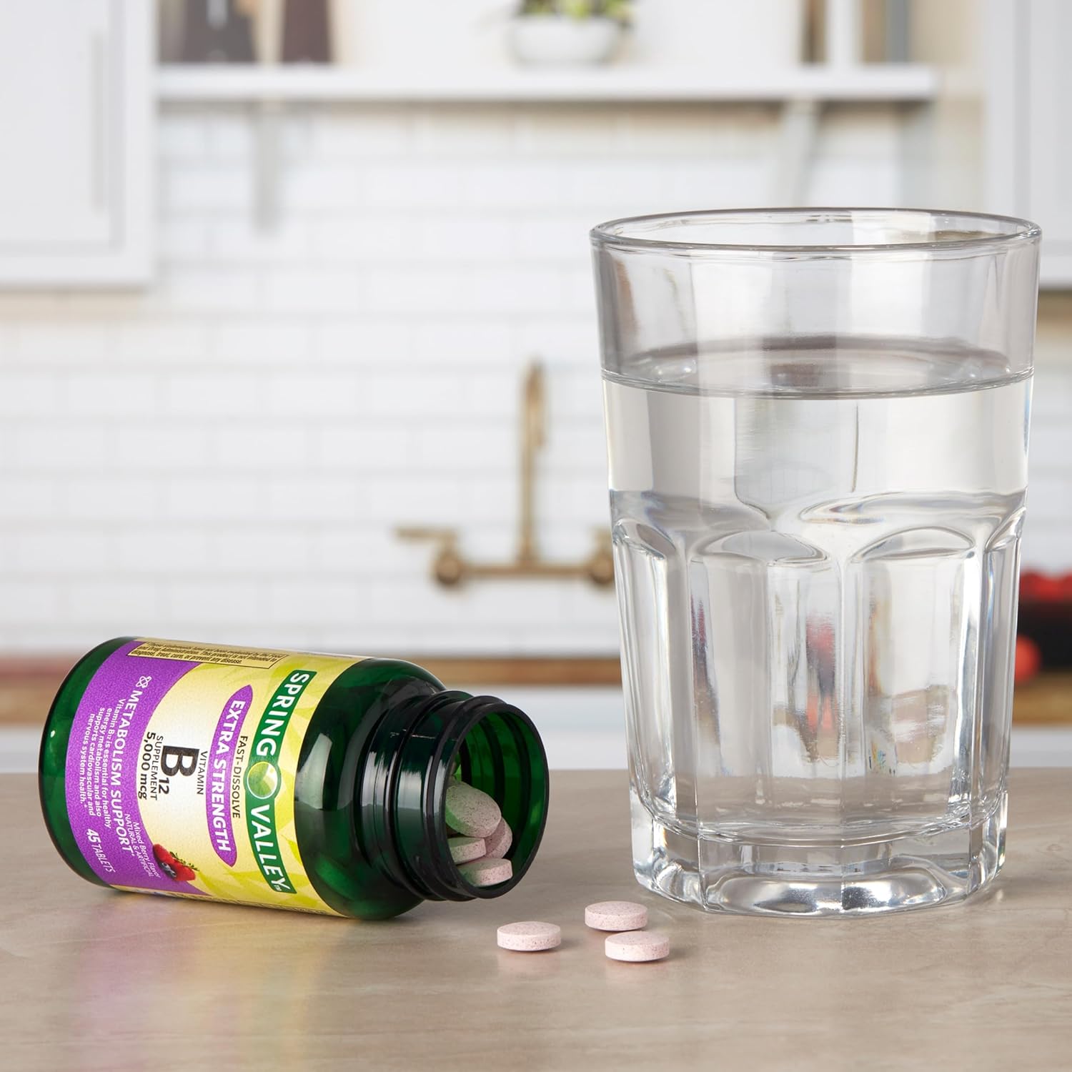 Explorador Spring Valley Extra Strength Vitamin B12 Fast Dissolve Tablets, Mixed Berry, 5000 mcg - 45 Count Gift Card Private Label