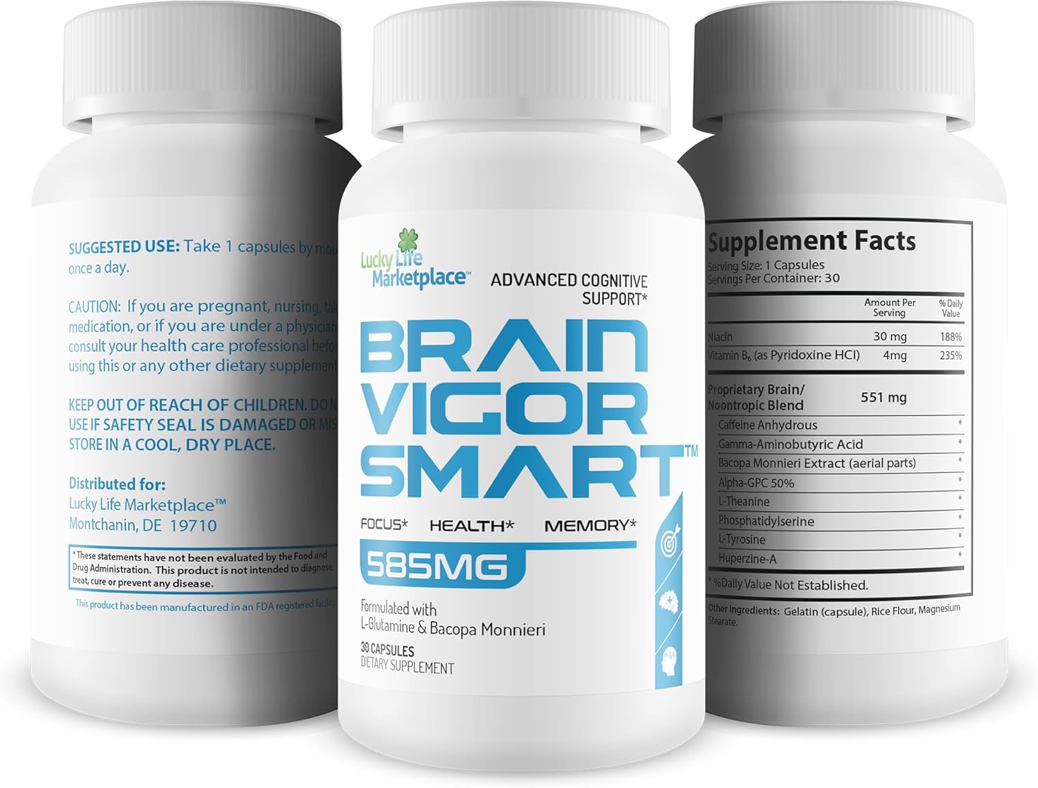 Extra Strength Brain Vigor Smart Booster - Premium Formula for Focus, Memory & Health - Enhanced with 10 High-Quality Ingredients