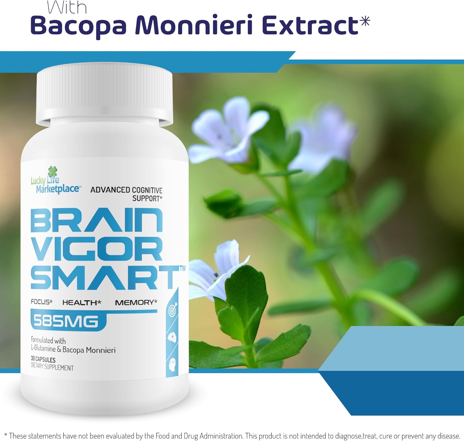 Extra Strength Brain Vigor Smart Booster - Premium Formula for Focus, Memory & Health - Enhanced with 10 High-Quality Ingredients