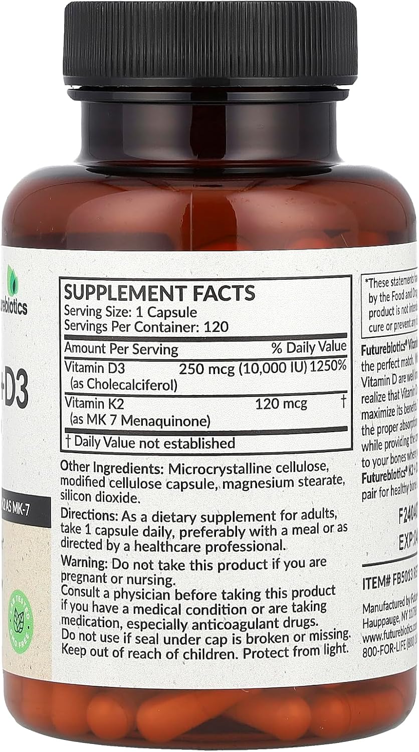 Extra Strength Futurebiotics Vitamin K2 + D3 Capsules - 120 Count