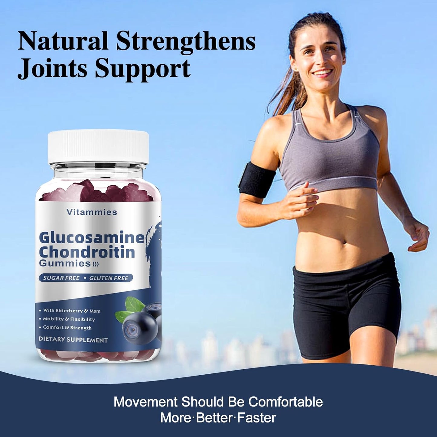 Extra Strength Glucosamine Chondroitin Gummies with MSM & Elderberry for Joint and Immune Support - 60 Blueberry Gummies for Adults