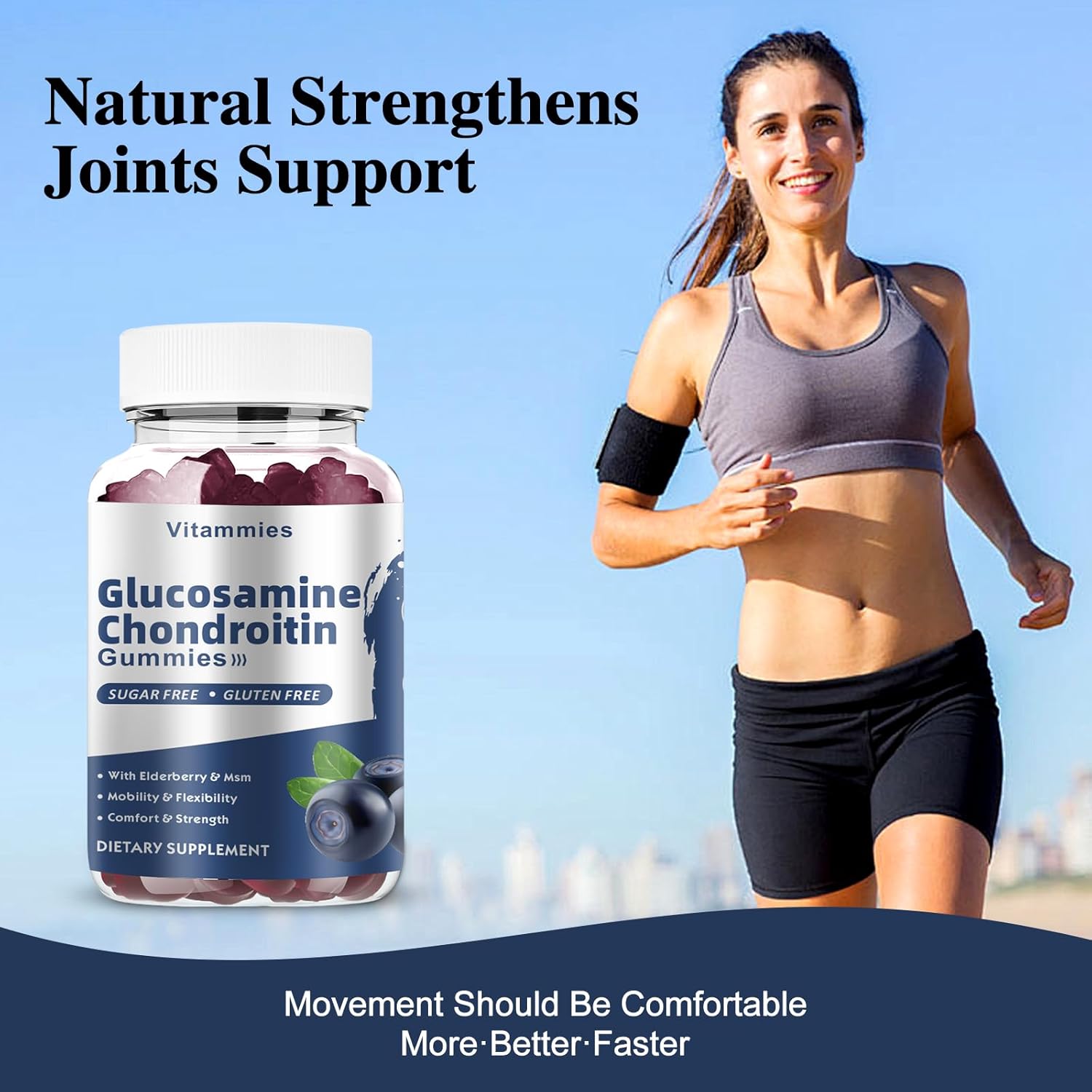 Extra Strength Glucosamine Chondroitin Gummies with MSM & Elderberry for Joint and Immune Support - 60 Blueberry Gummies for Adults