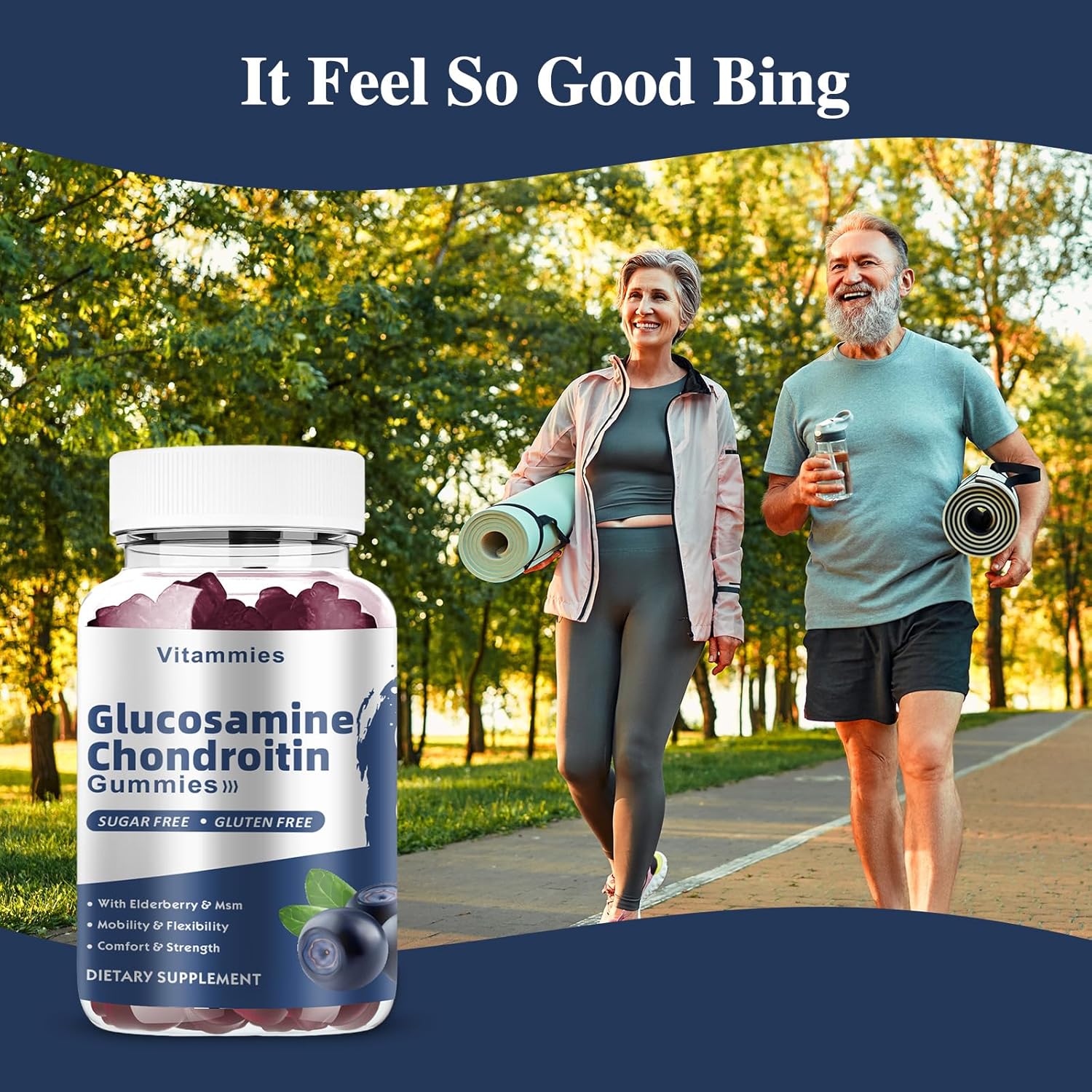 Extra Strength Glucosamine Chondroitin Gummies with MSM & Elderberry for Joint and Immune Support - 60 Blueberry Gummies for Adults