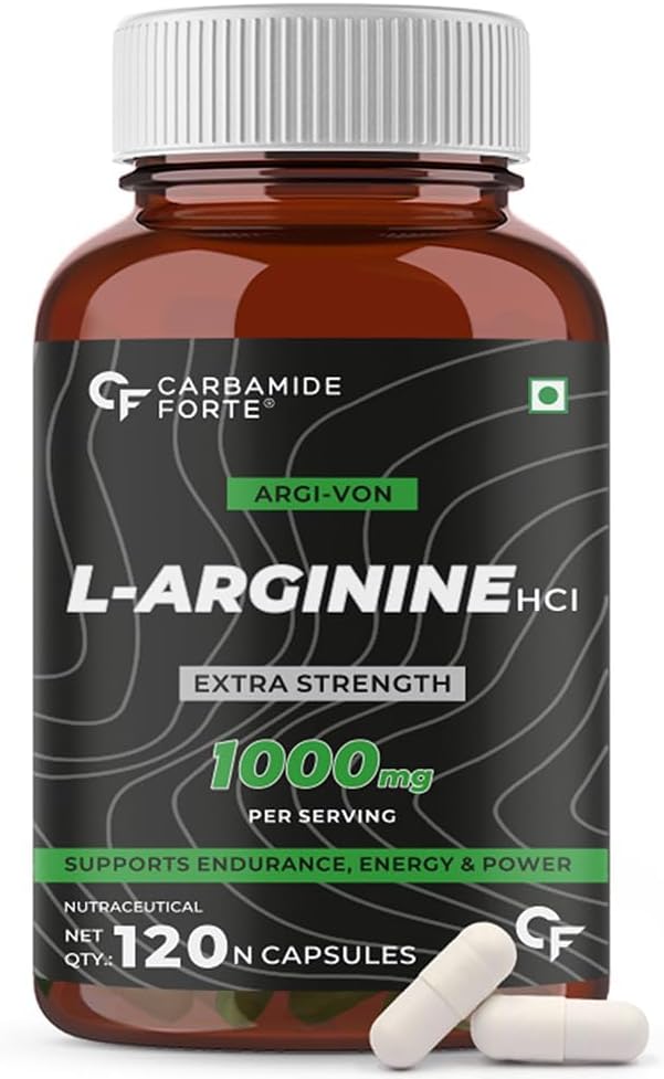 Extra Strength L-Arginine 1000mg Capsules for Nitric Oxide Support | Muscle Relaxation Supplement for Men and Women | 120 Veg Caps