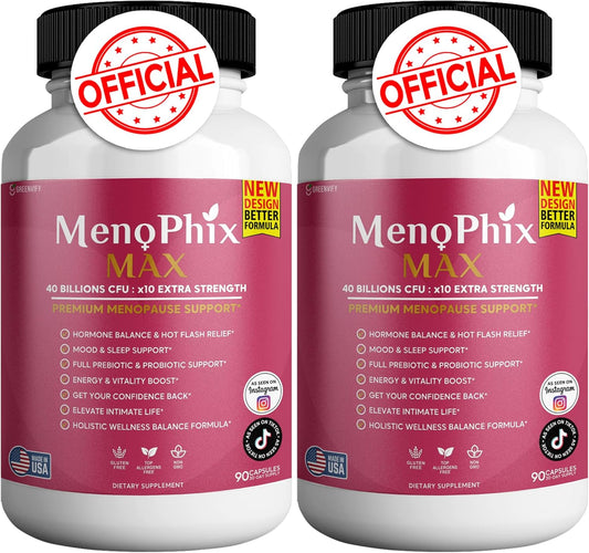 Extra Strength Menopause Support Supplement with 40 Billion CFU - 180 Capsules by GREENVIFY MenoPhix Max