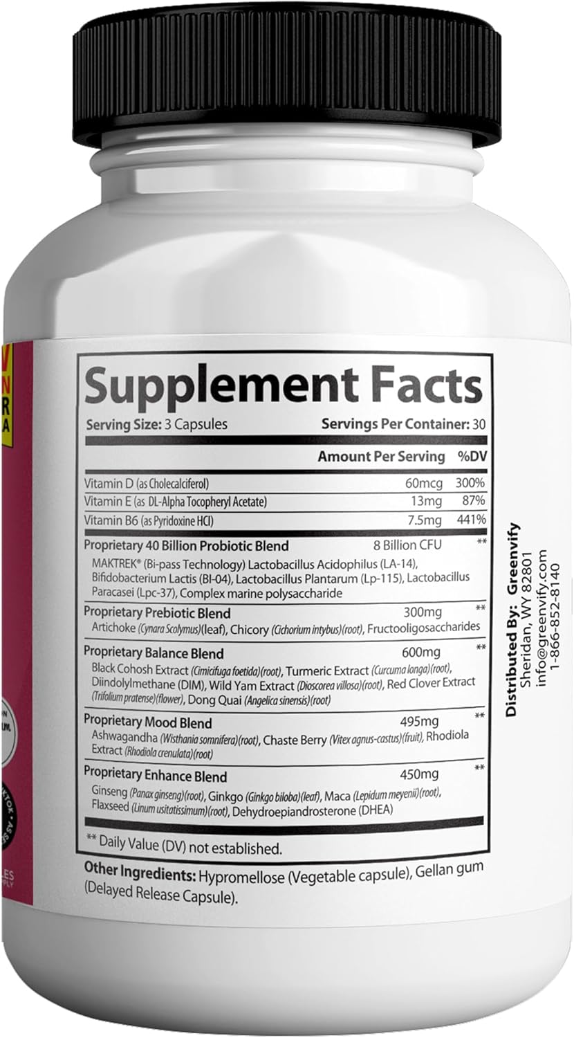 Extra Strength Menopause Support Supplement with 40 Billion CFU - 180 Capsules by GREENVIFY MenoPhix Max