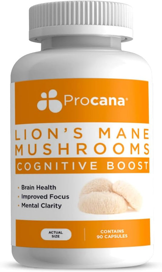 Extra Strength Procana Lions Mane Mushroom Capsules - 1,500mg/serving for Brain Health, Memory, Focus - 45,000mg Bottle (90ct)
