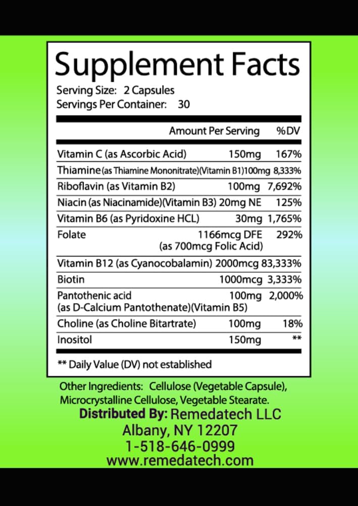 Extra Strength Vegan Vitamin B Complex with Biotin & Vitamin B-12 - 60 Capsules for Brain, Energy, Immune & Heart Health