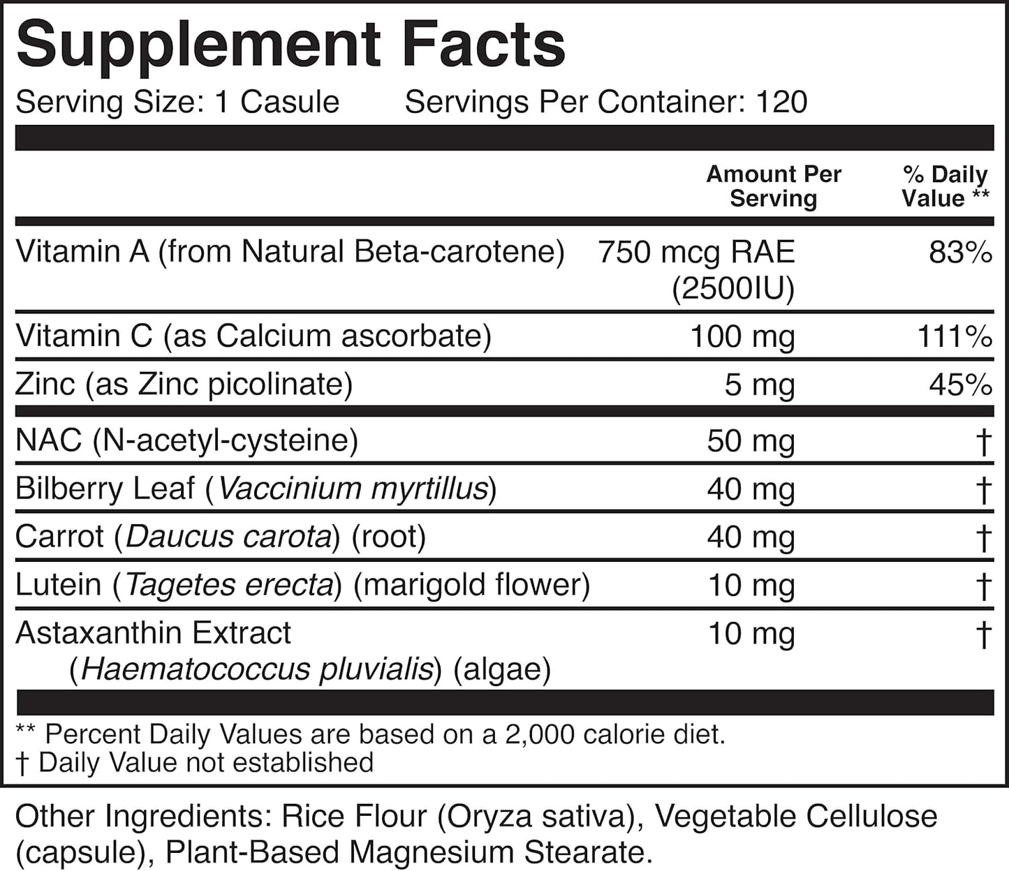 Eye Health Support Supplement with Lutein - 120 Vegetarian Capsules for Optimal Eye Health