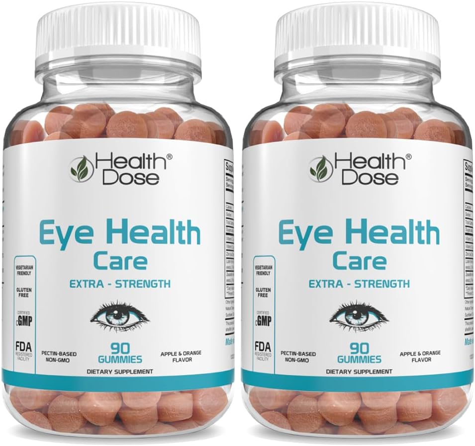 Eye Health Vitamins with Lutein Zeaxanthin for Eye Strain & Dry Eyes - Apple & Orange Flavor Gummies, Pack of 180