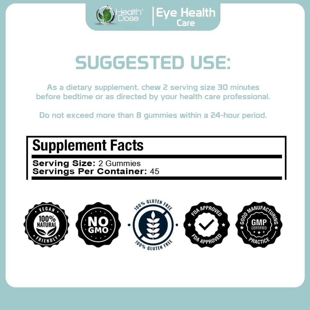 Eye Health Vitamins with Lutein Zeaxanthin for Eye Strain & Dry Eyes - Apple & Orange Flavor Gummies, Pack of 180
