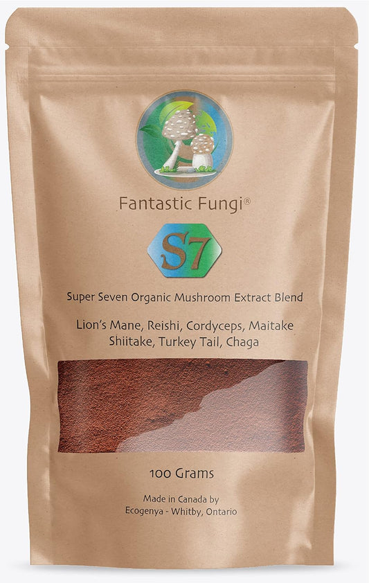 Fantastic Fungi® Super 7 Mushroom Extract Powder - Lion's Mane, Reishi, Turkey Tail, Cordyceps, Shiitake, Chaga, Maitake - 100g