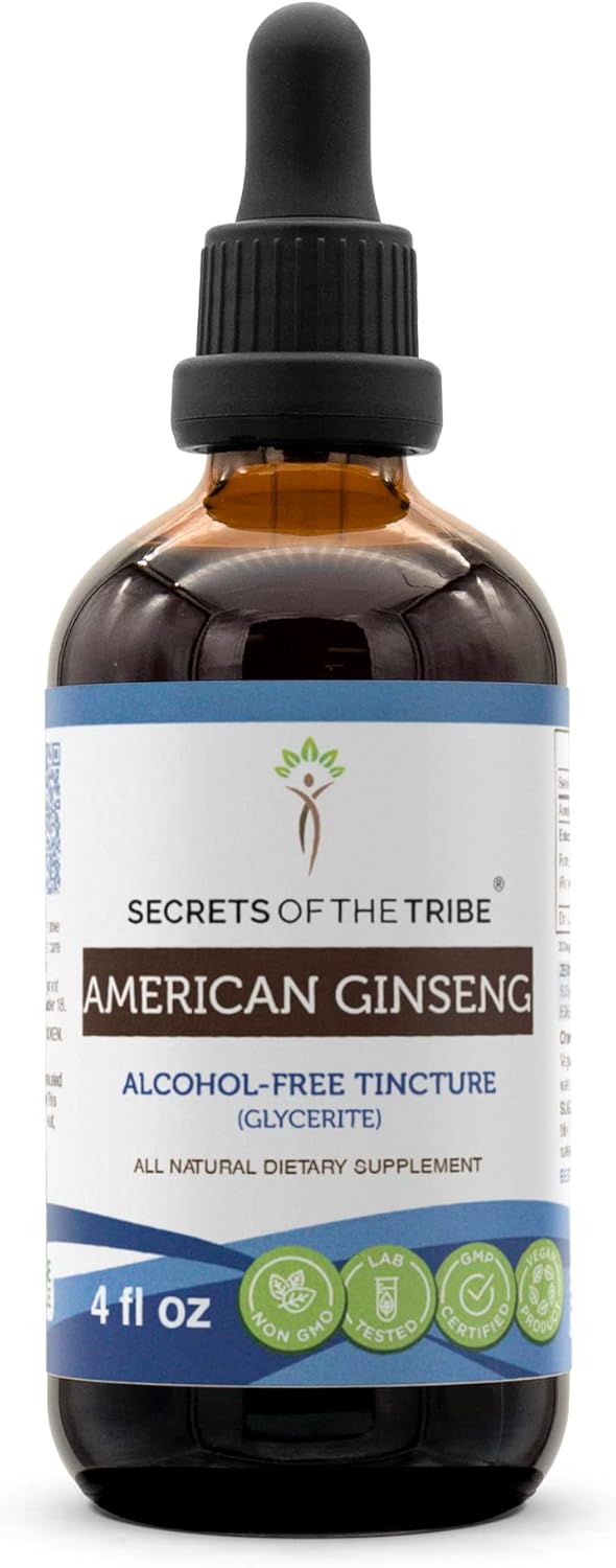 Farm Grown American Ginseng Tincture - Alcohol-Free Extract (4 FL OZ) by Secrets of the Tribe