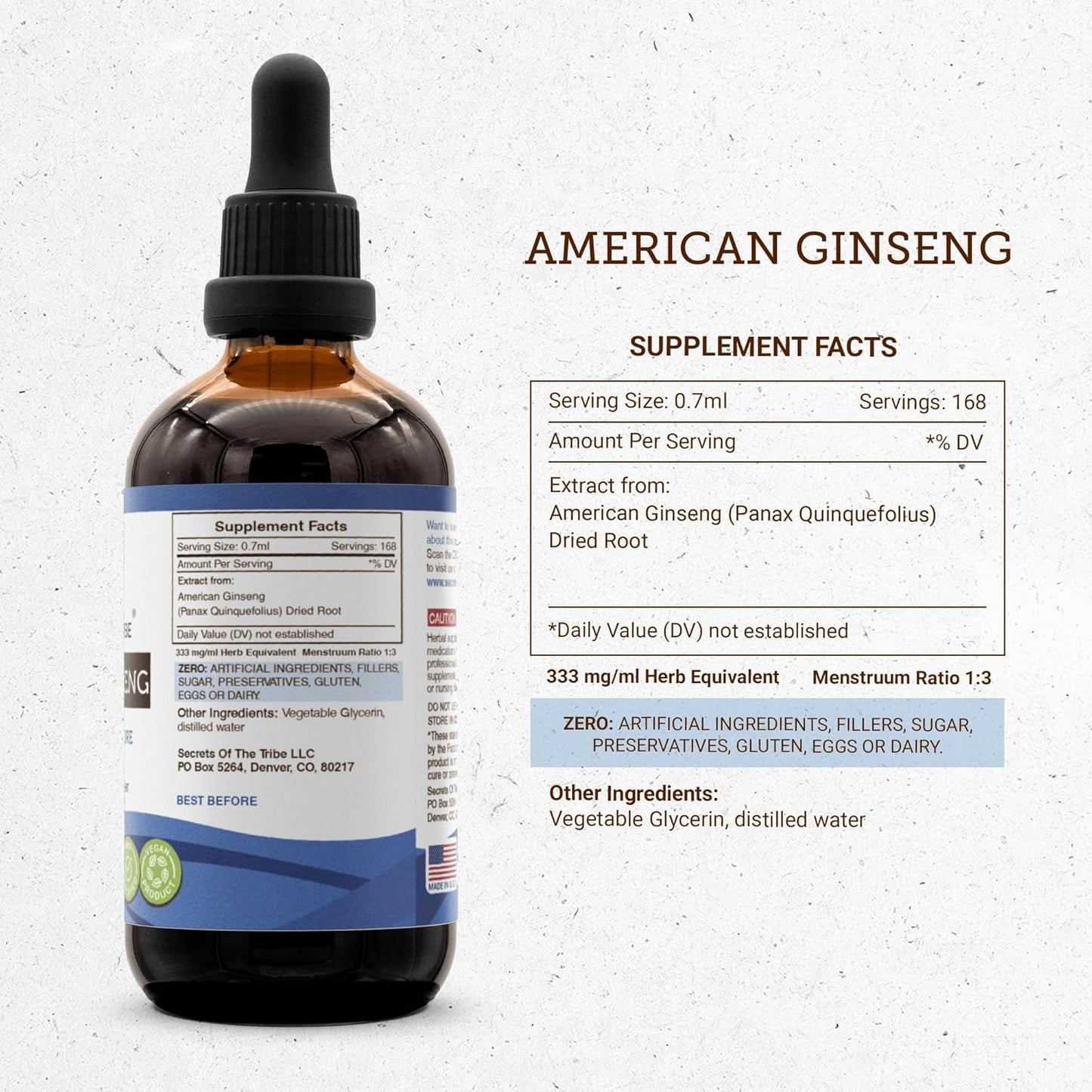 Farm Grown American Ginseng Tincture - Alcohol-Free Extract (4 FL OZ) by Secrets of the Tribe